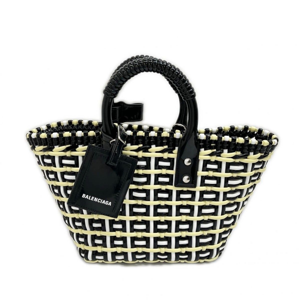 Balenciaga Handbag Bistro Basket XS Black White Yellow