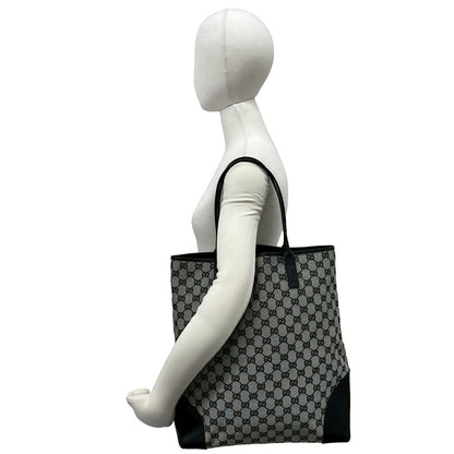 Gucci GG Pattern Canvas Leather Tote Shoulder Bag Business Black — view 2