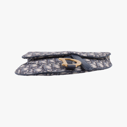 Dior Saddle Navy Gray Jacquard Leather Handbag — view 3