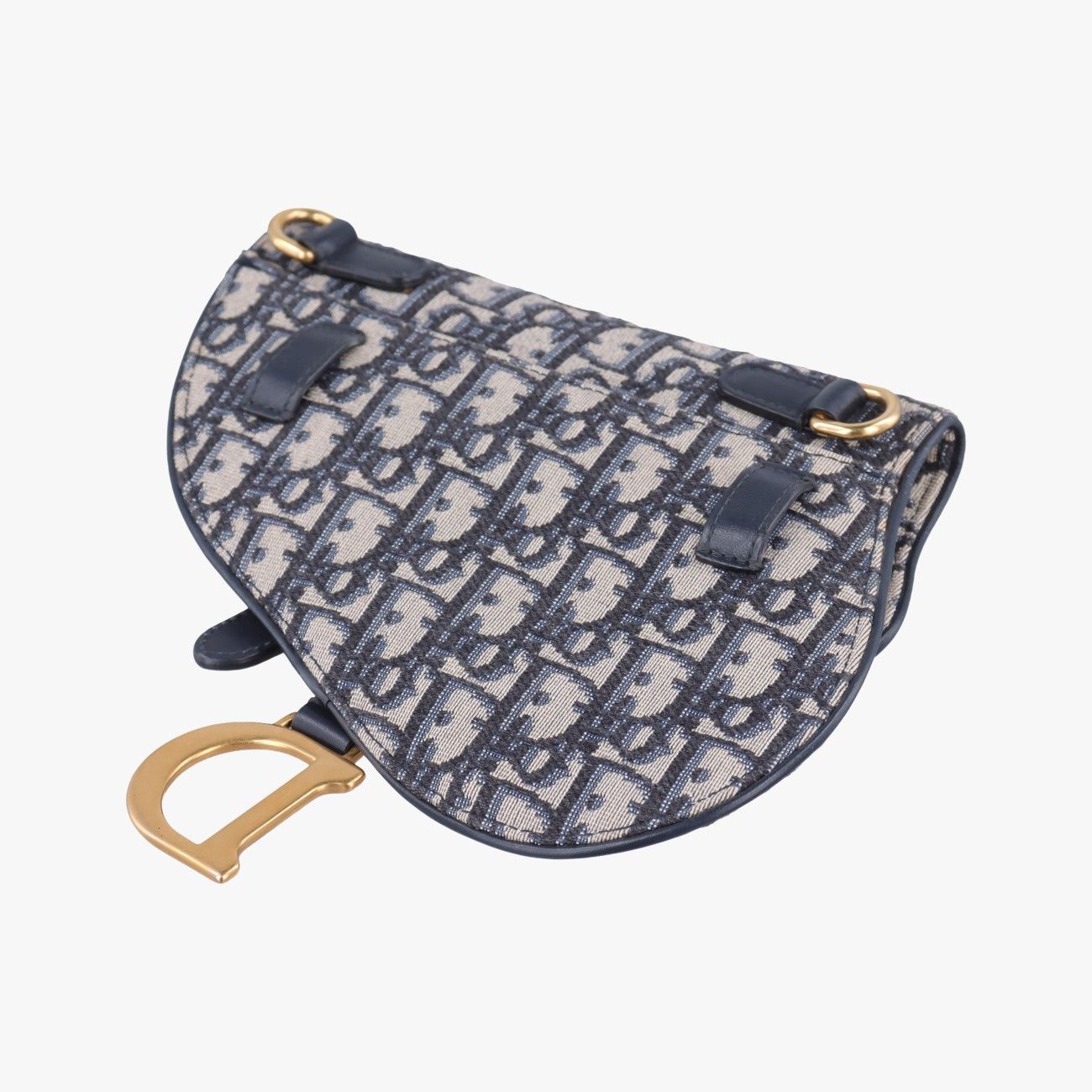 Dior Saddle Navy Gray Jacquard Leather Handbag — view 6