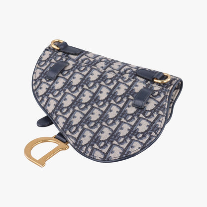 Dior Saddle Navy Gray Jacquard Leather Handbag — view 6