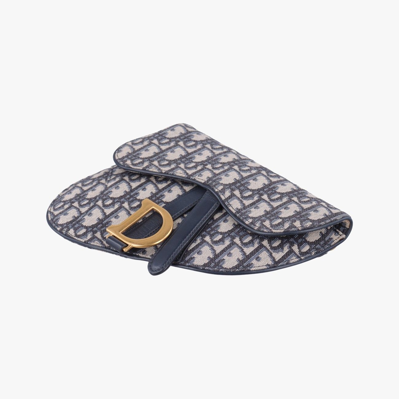 Dior Saddle Navy Gray Jacquard Leather Handbag — view 4