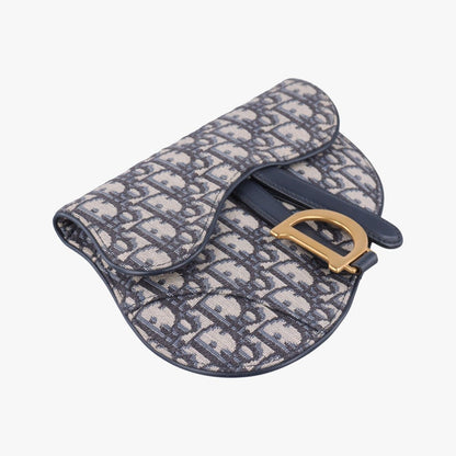 Dior Saddle Navy Gray Jacquard Leather Handbag — view 5