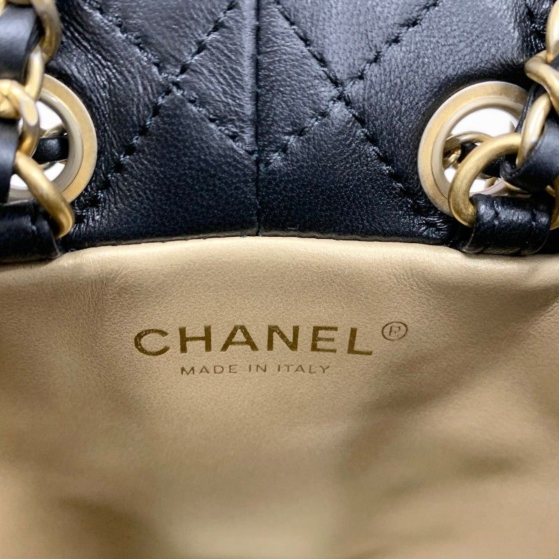 Chanel Shoulder Bag Black Gold CC Logo Chain Back Drawstring — view 8