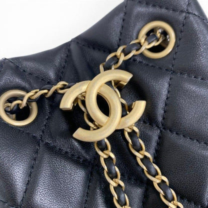 Chanel Shoulder Bag Black Gold CC Logo Chain Back Drawstring — view 9