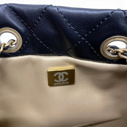 Chanel Shoulder Bag Black Gold CC Logo Chain Back Drawstring — view 7