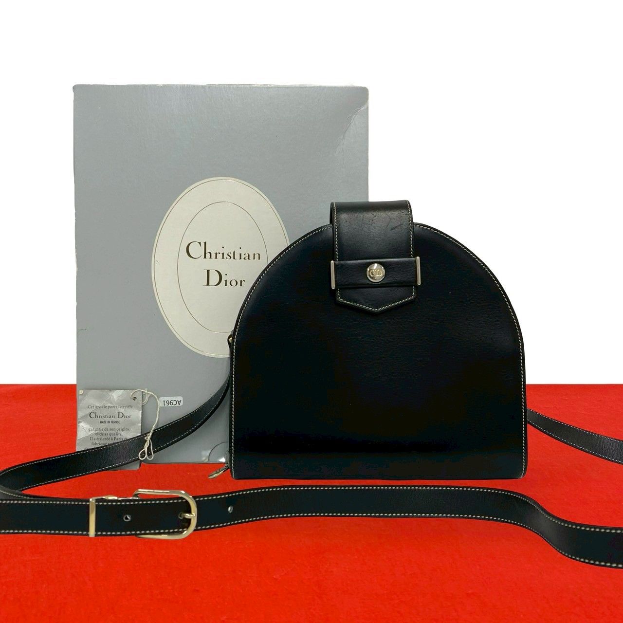 Dior Vintage CD Logo Leather Shoulder Bag Pochette Black