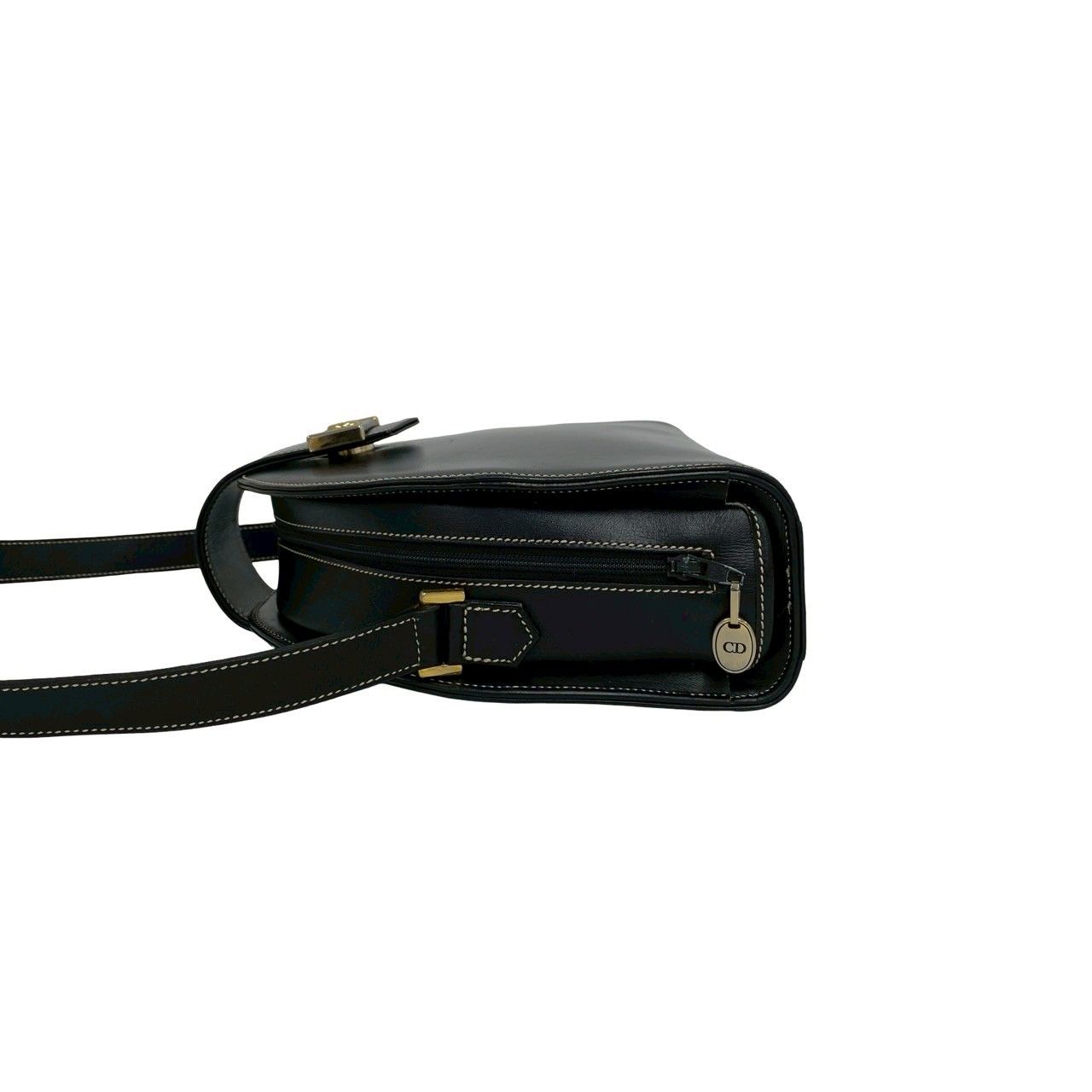 Dior Vintage CD Logo Leather Shoulder Bag Pochette Black — view 5