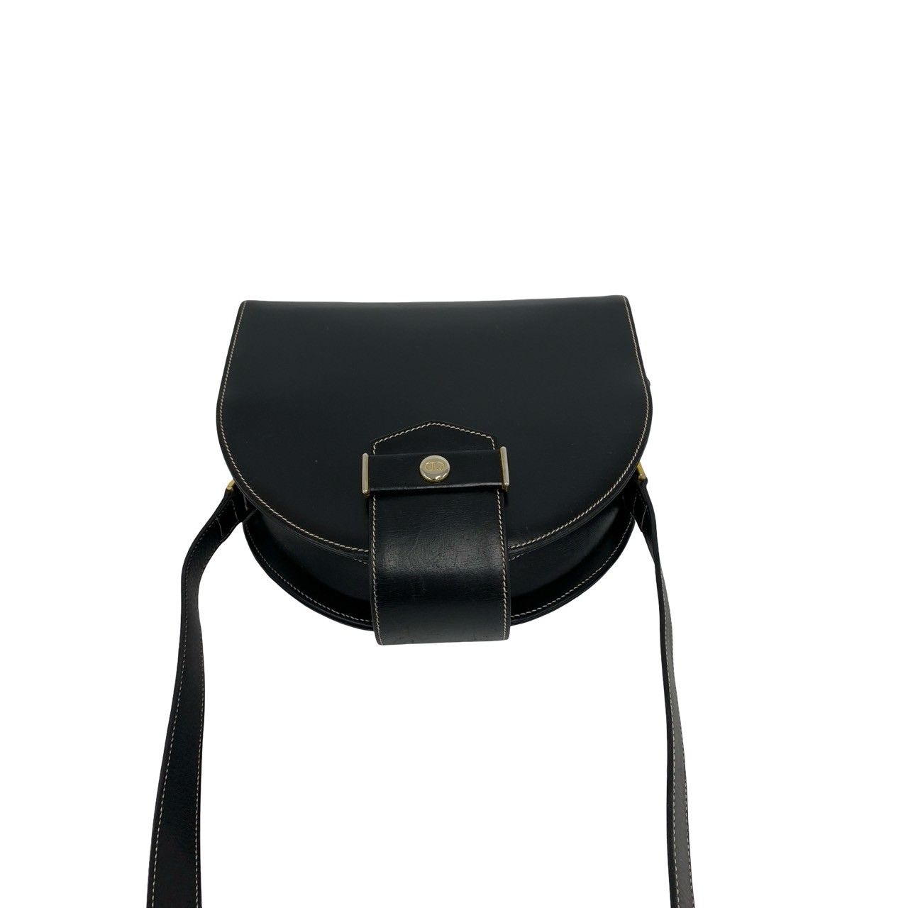 Dior Vintage CD Logo Leather Shoulder Bag Pochette Black — view 4