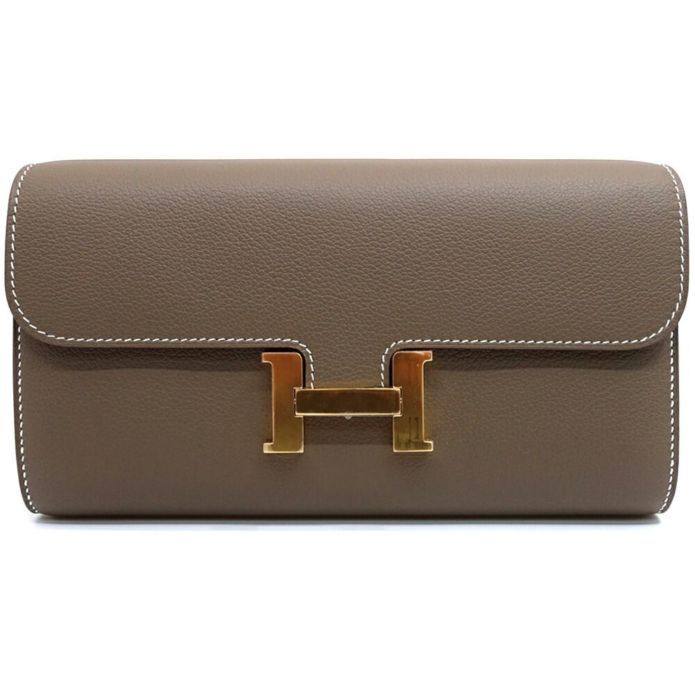 Hermes Constance Long to Go Shoulder Bag Wallet Color Etoupe Gold