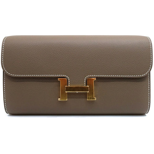 Hermes Constance Long to Go Shoulder Bag Wallet Color Etoupe Gold