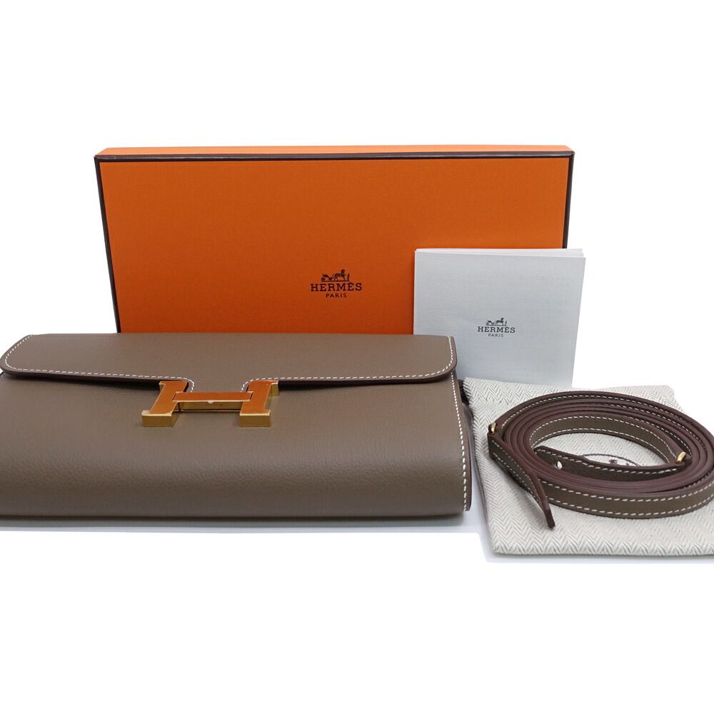 Hermes Constance Long to Go Shoulder Bag Wallet Color Etoupe Gold — view 9
