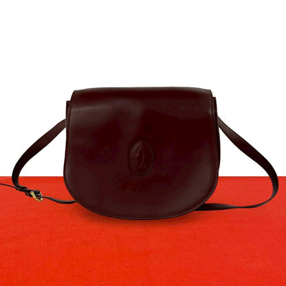 Cartier Vintage Must Line Leather Shoulder Bag Pochette Crossbody Wine