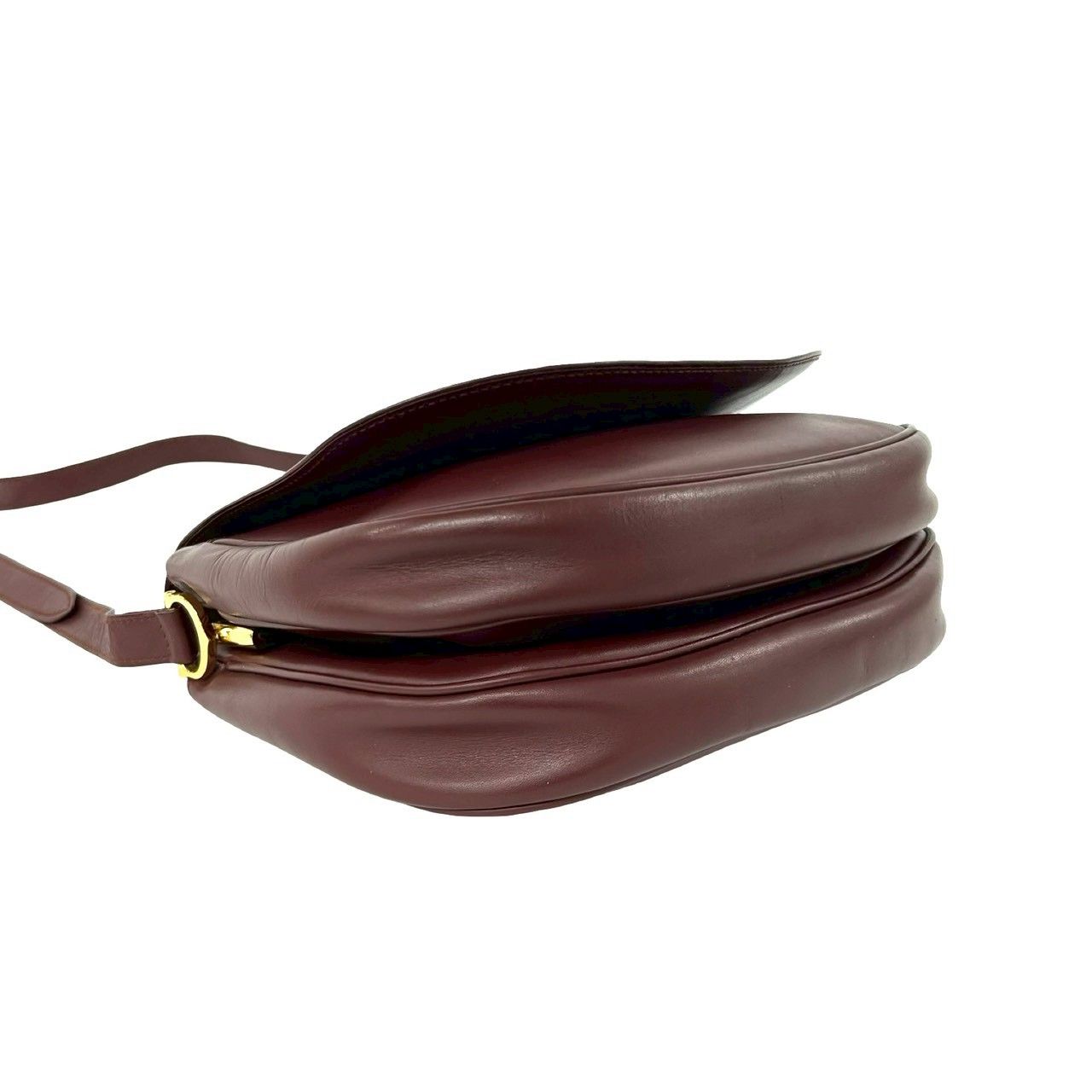 Cartier Vintage Must Line Leather Shoulder Bag Pochette Crossbody Wine — view 7