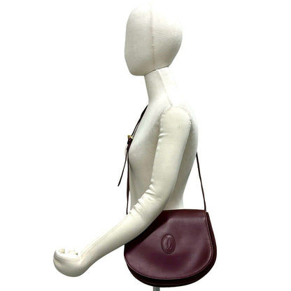 Cartier Vintage Must Line Leather Shoulder Bag Pochette Crossbody Wine — view 2