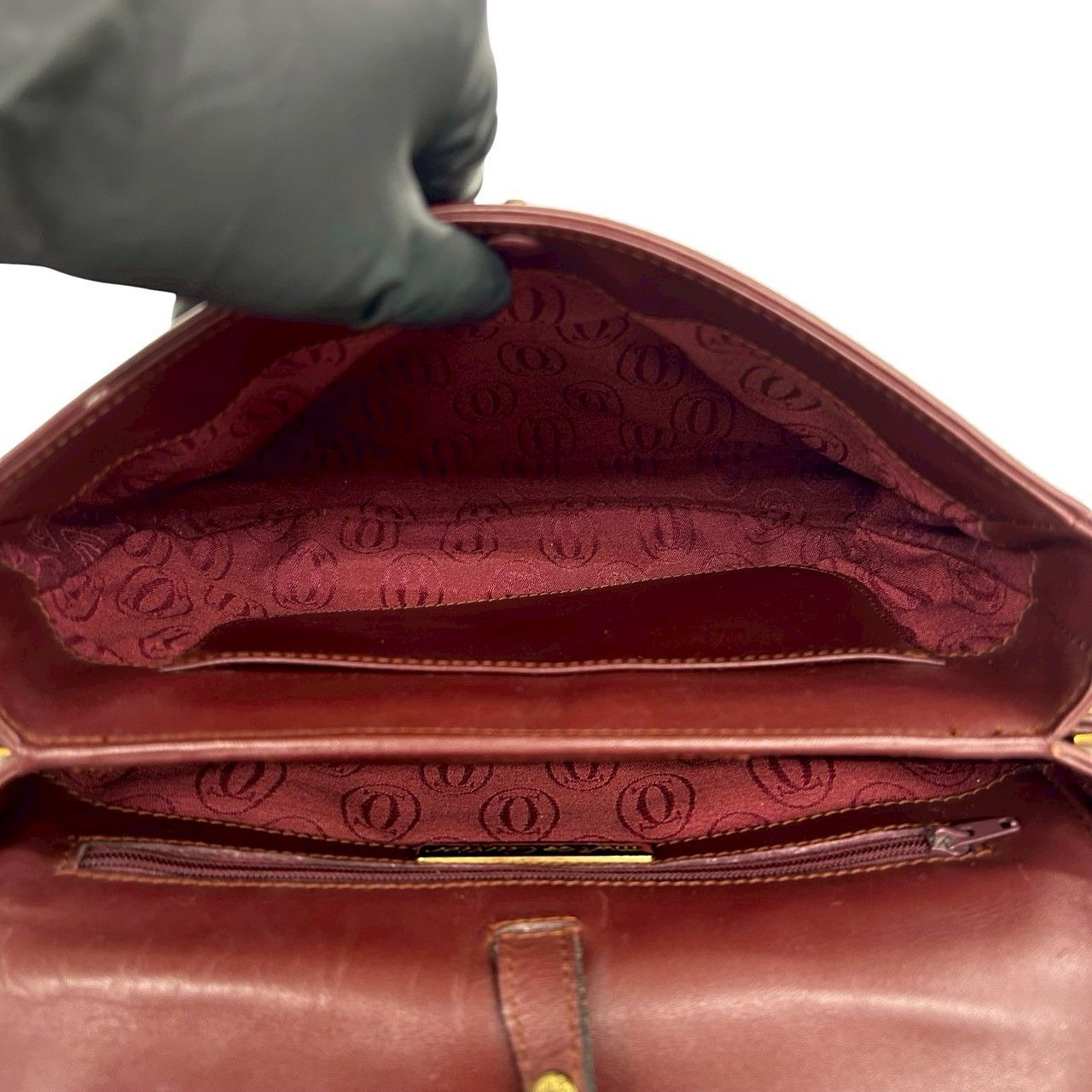 Cartier Vintage Must Line Leather Shoulder Bag Pochette Crossbody Wine — view 9
