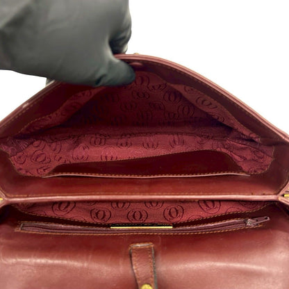 Cartier Vintage Must Line Leather Shoulder Bag Pochette Crossbody Wine — view 9