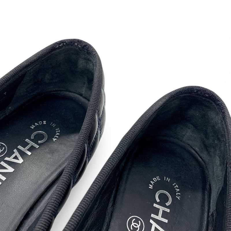 Chanel Flat Shoes Leather Fabric Black Navy CC Logo Quilted Ribbon Ballet — view 8