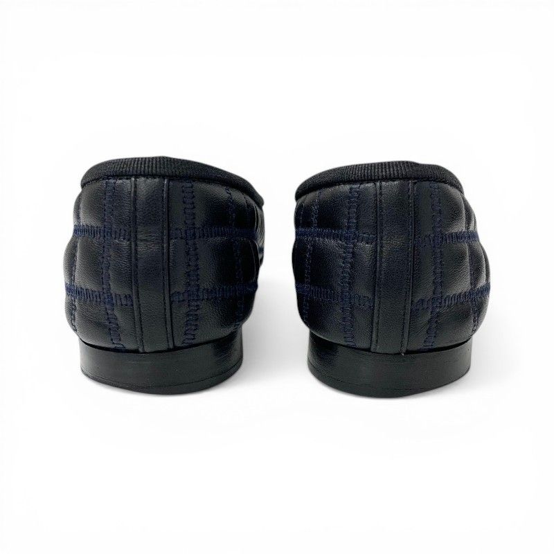 Chanel Flat Shoes Leather Fabric Black Navy CC Logo Quilted Ribbon Ballet — view 4