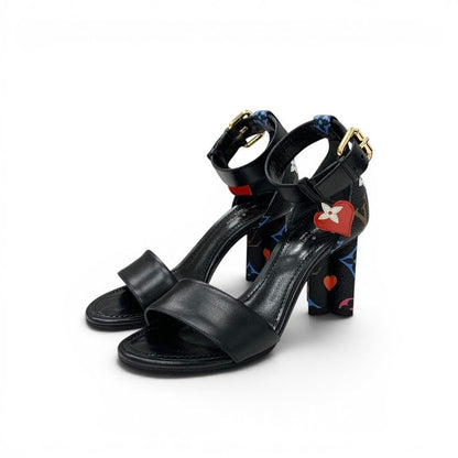 Louis Vuitton Silhouette Line Monogram Sandals Shoes Leather Black Multicolor