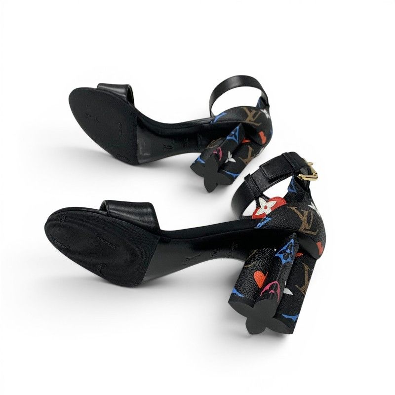 Louis Vuitton Silhouette Line Monogram Sandals Shoes Leather Black Multicolor — view 6