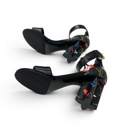 Louis Vuitton Silhouette Line Monogram Sandals Shoes Leather Black Multicolor — view 6