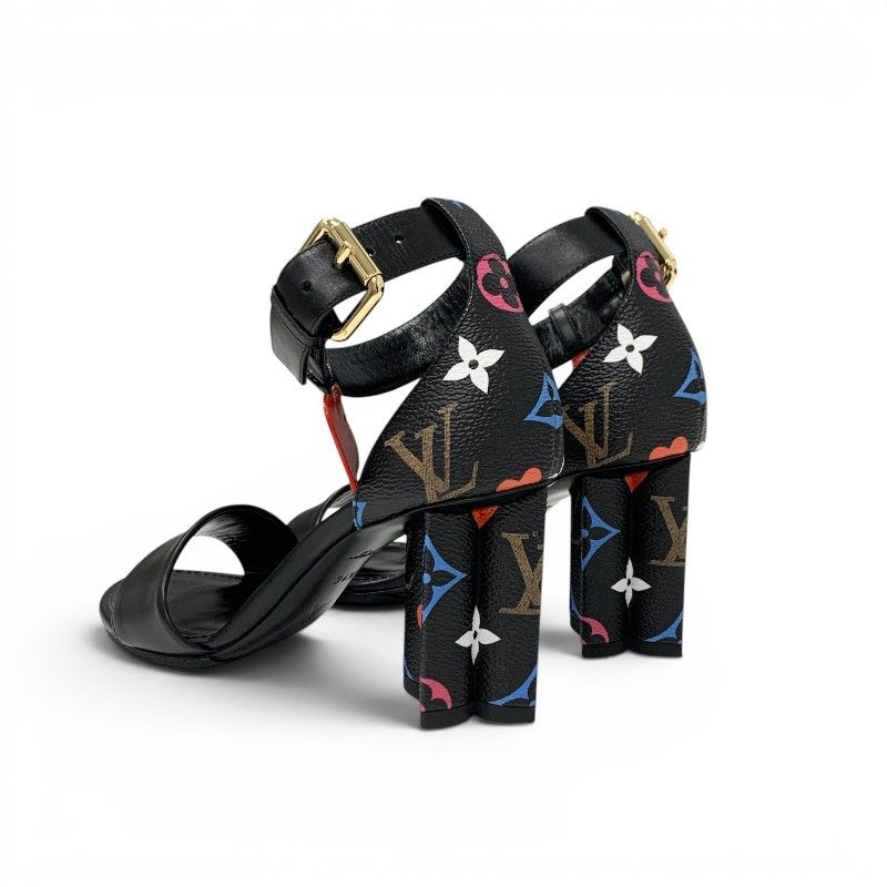 Louis Vuitton Silhouette Line Monogram Sandals Shoes Leather Black Multicolor — view 4