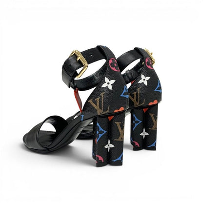Louis Vuitton Silhouette Line Monogram Sandals Shoes Leather Black Multicolor — view 4