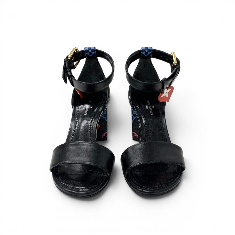 Louis Vuitton Silhouette Line Monogram Sandals Shoes Leather Black Multicolor — view 2