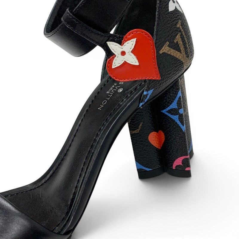 Louis Vuitton Silhouette Line Monogram Sandals Shoes Leather Black Multicolor — view 9