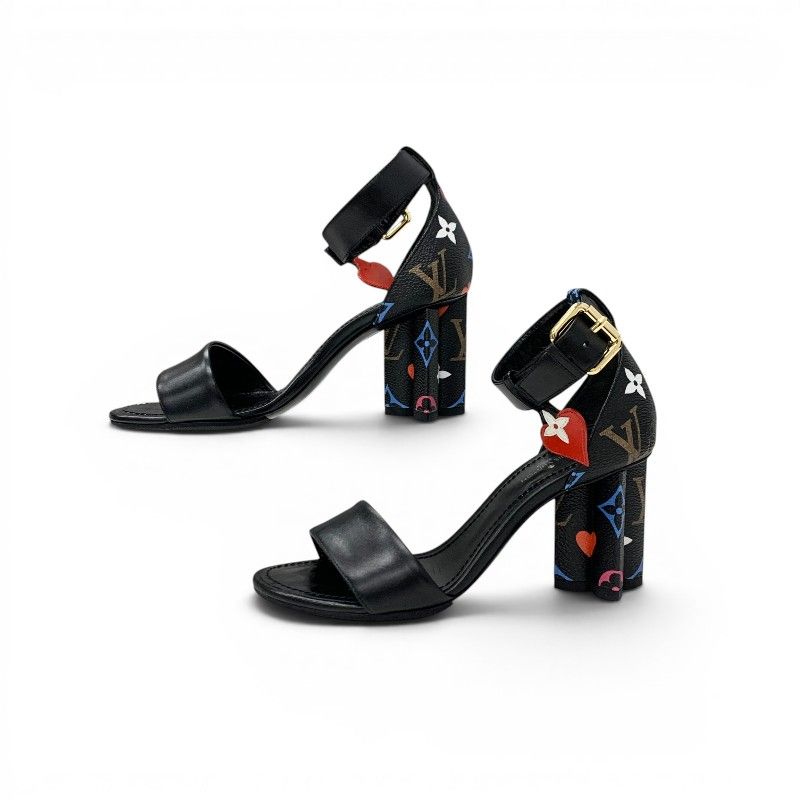 Louis Vuitton Silhouette Line Monogram Sandals Shoes Leather Black Multicolor — view 3