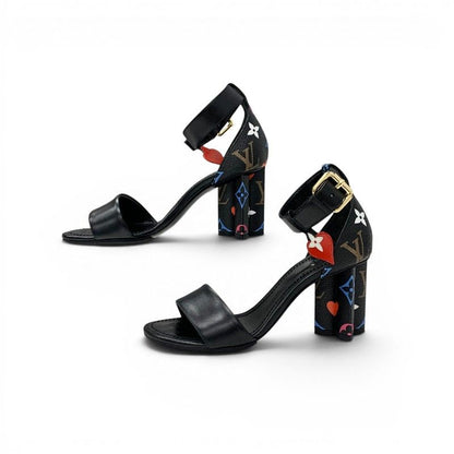Louis Vuitton Silhouette Line Monogram Sandals Shoes Leather Black Multicolor — view 3