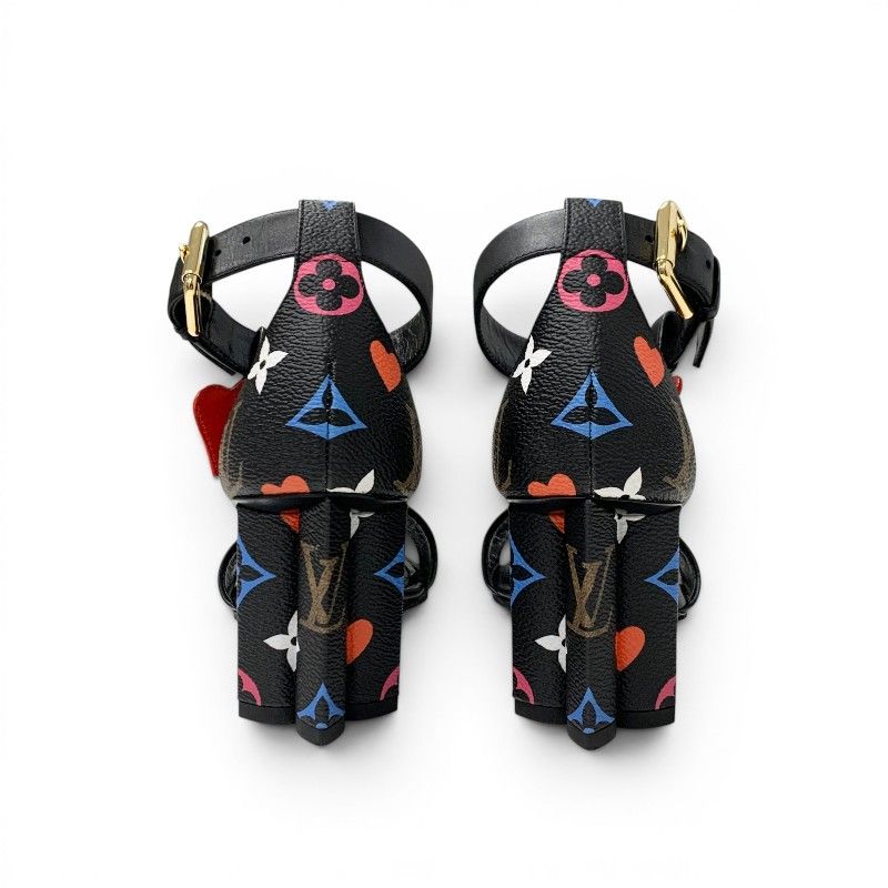 Louis Vuitton Silhouette Line Monogram Sandals Shoes Leather Black Multicolor — view 5