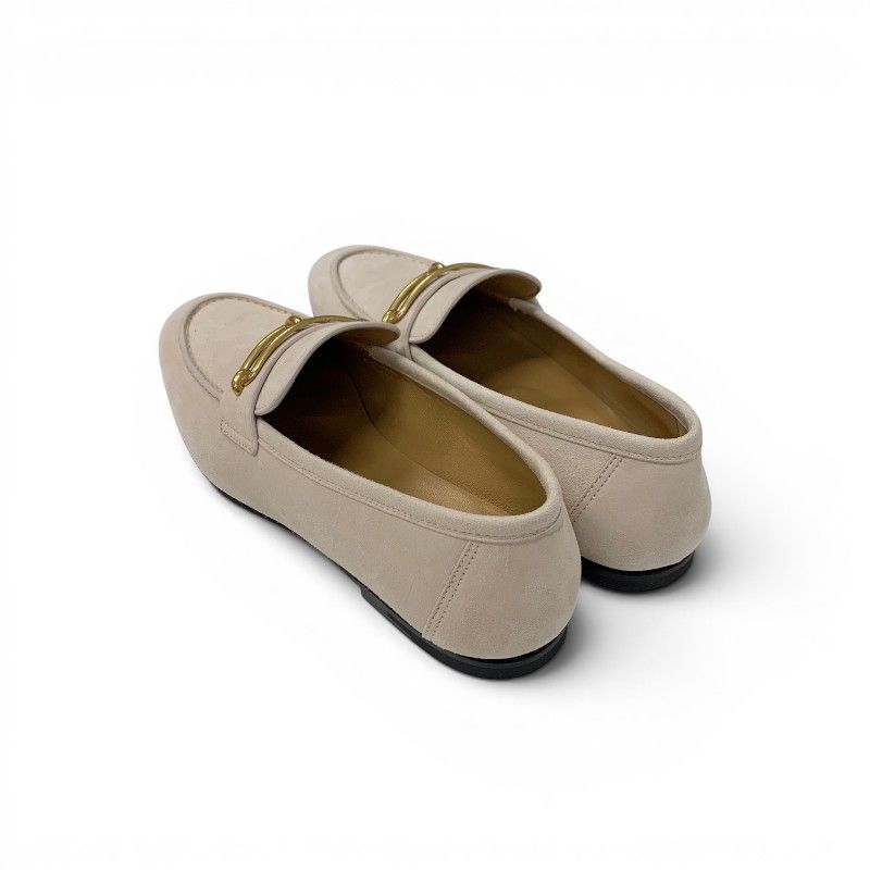 Hermes Colette Loafers Leather Shoes Suede Pink Beige Gold Roulis Buckle — view 4