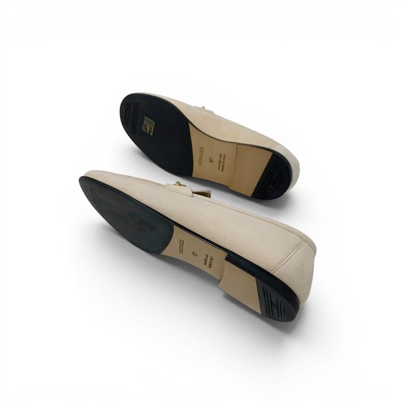 Hermes Colette Loafers Leather Shoes Suede Pink Beige Gold Roulis Buckle — view 6