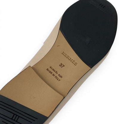 Hermes Colette Loafers Leather Shoes Suede Pink Beige Gold Roulis Buckle — view 8