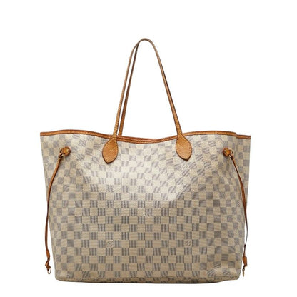Louis Vuitton Damier Azur Neverfull GM Shoulder Bag Tote White Brown Leather