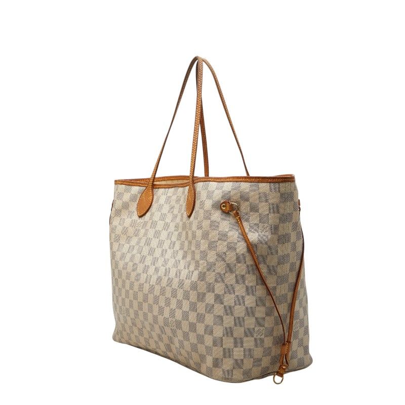 Louis Vuitton Damier Azur Neverfull GM Shoulder Bag Tote White Brown Leather — view 2