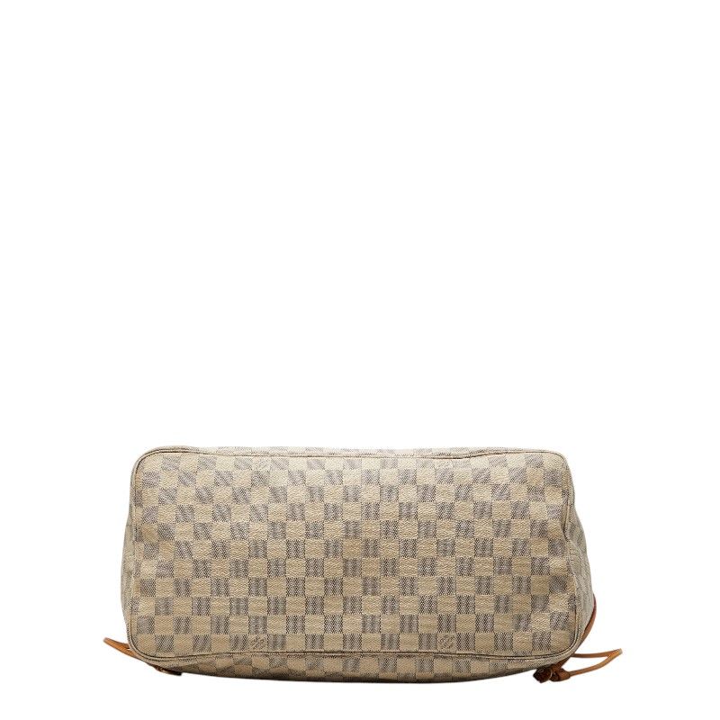 Louis Vuitton Damier Azur Neverfull GM Shoulder Bag Tote White Brown Leather — view 3