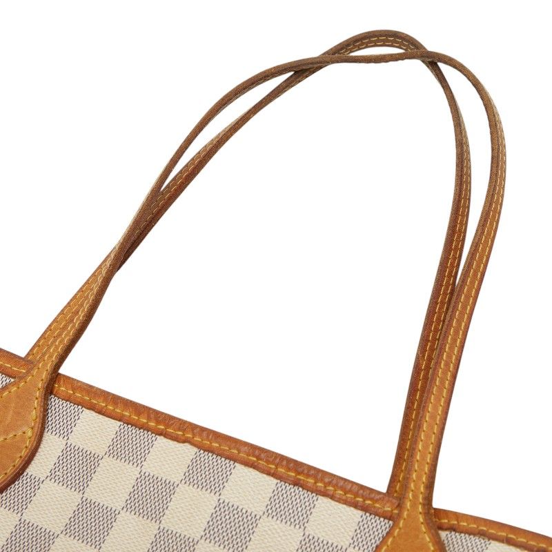 Louis Vuitton Damier Azur Neverfull GM Shoulder Bag Tote White Brown Leather — view 8