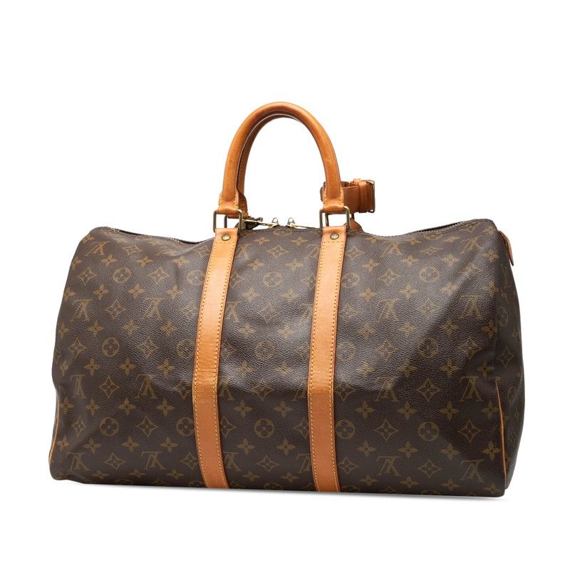 Louis Vuitton Monogram Keepall 45 Boston Bag Brown Leather — view 2