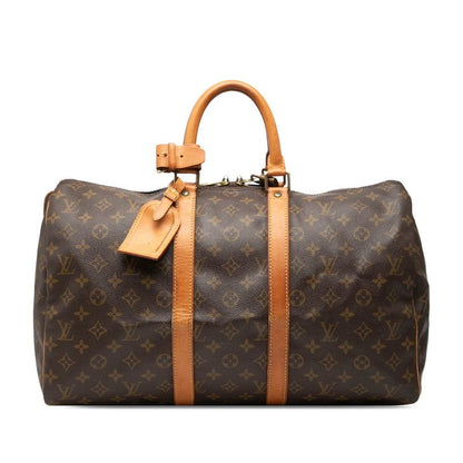 Louis Vuitton Monogram Keepall 45 Boston Bag Brown Leather