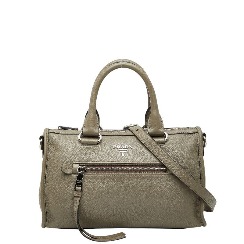 Prada 2-Way Shoulder Bag Gray Leather