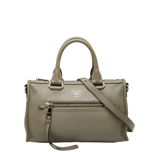 Prada 2-Way Shoulder Bag Gray Leather
