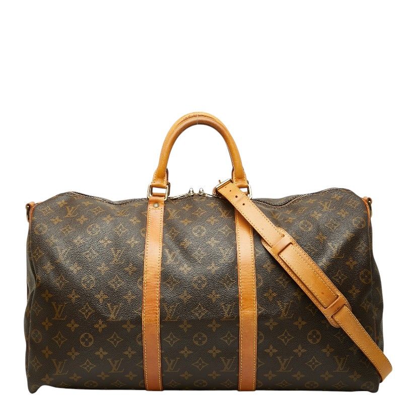 Louis Vuitton Monogram Keepall Bandouliere 60 Boston Bag 2-Way Brown Leather