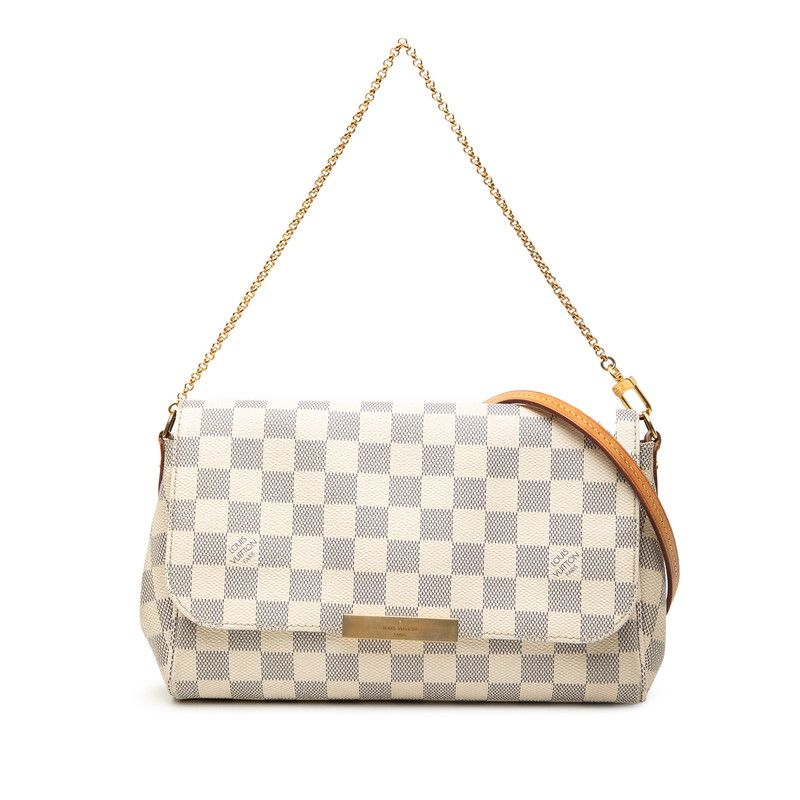 Louis Vuitton Damier Azur Favorite MM Chain 2-Way Shoulder Bag White Leather