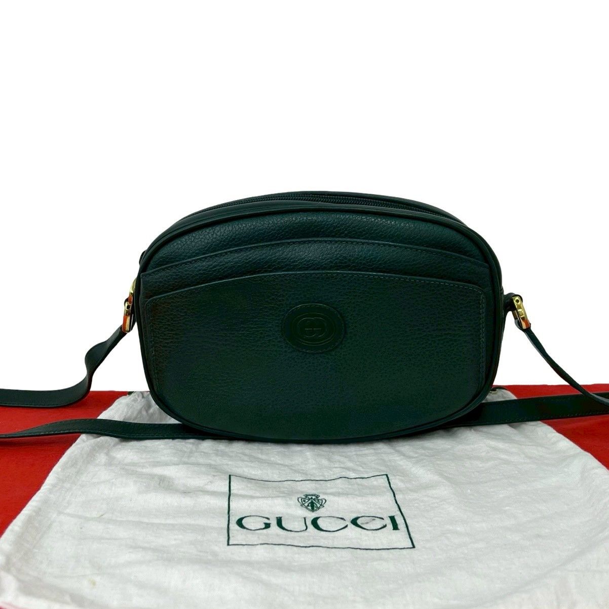 Gucci Vintage GG Logo Leather Shoulder Bag Pochette Crossbody Green
