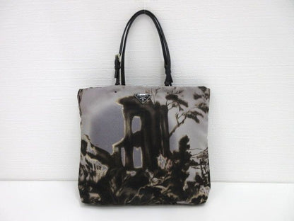 Prada Mini Tote Gray Brown Landscape Painting Nylon Leather