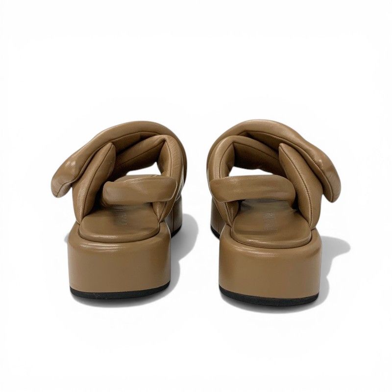 Prada Sandals Shoes Leather Brown Silver Triangle Logo Padded Nappa Strap — view 5