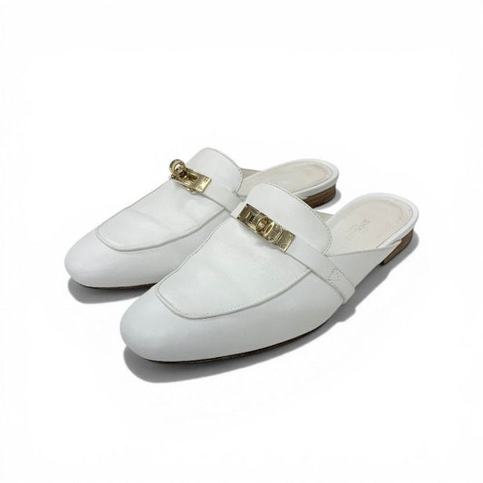 Hermes Oz Sandals Shoes Leather White Gold Mules Kelly Slippers